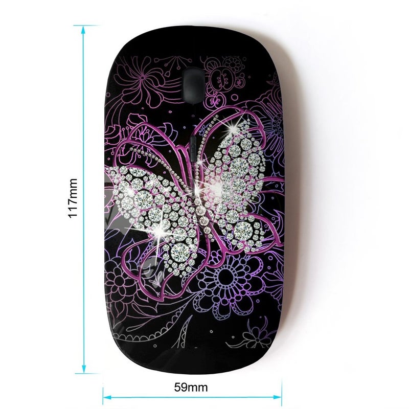 KOOLmouse [ Optical 2.4G Wireless Mouse [ Gems Pink Floral Butterfly Bling ] - Image 2